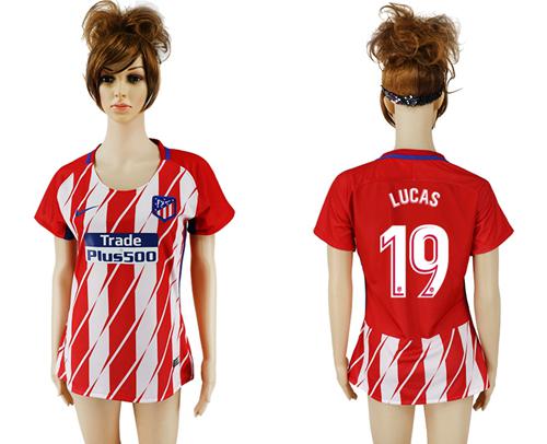 Women's Atletico Madrid #19 Lucas Home Soccer Club Jersey - Click Image to Close